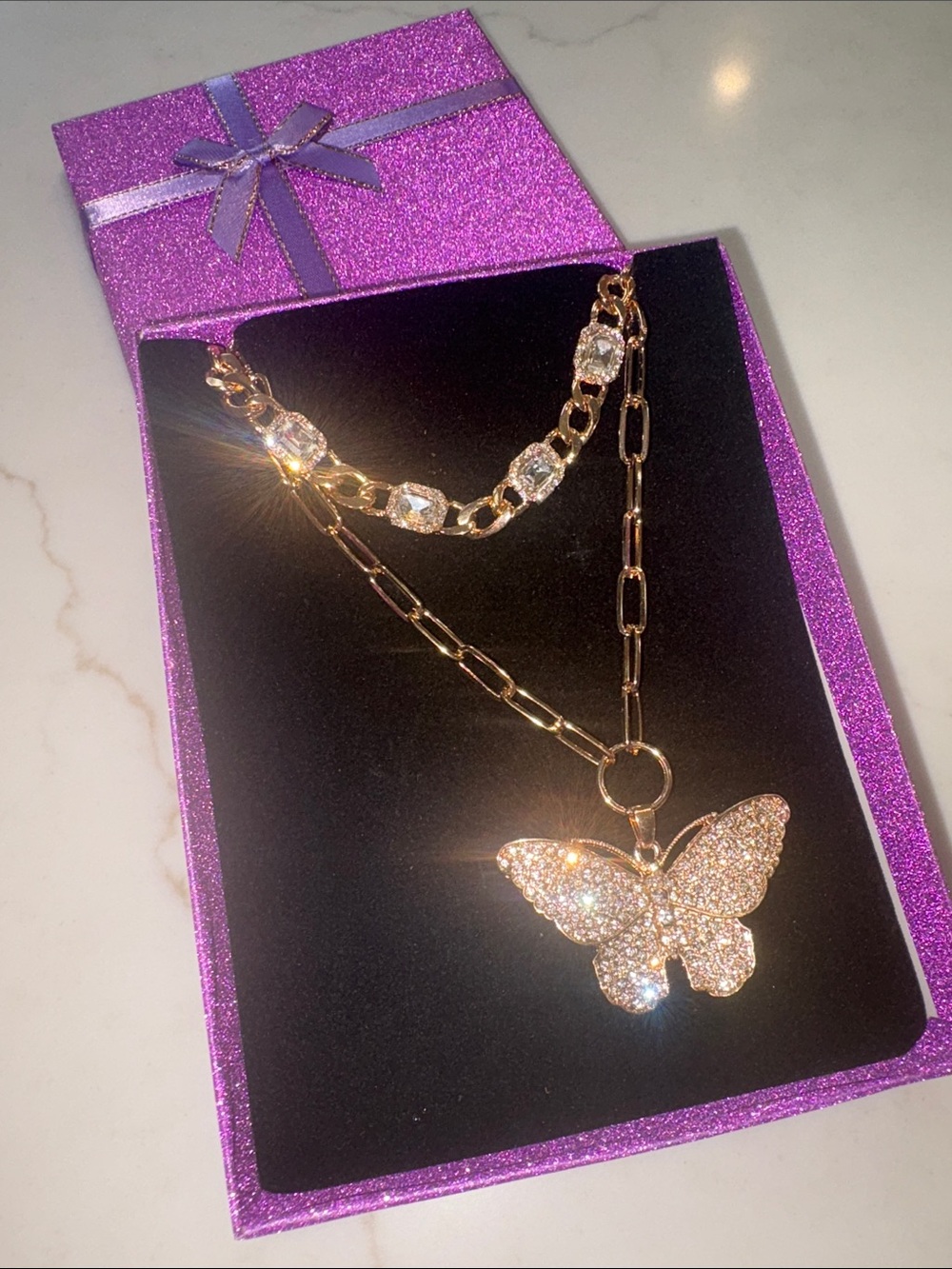 Gold-Tone Crystal Butterfly Pendant Necklace - Women's Jewelry